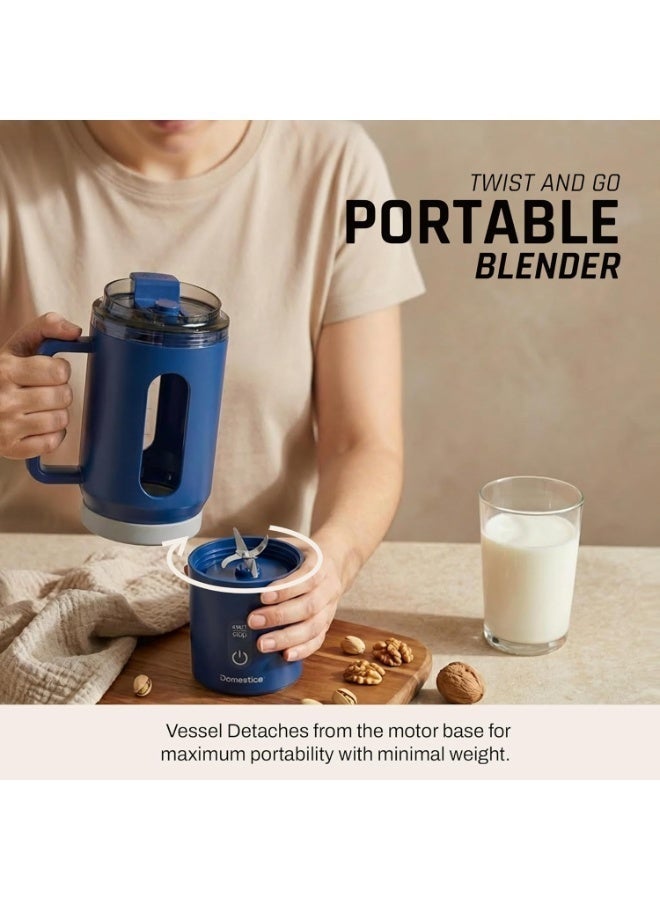 Domestica Blendö Portable Blender for Smoothie and Juices | Portable Juicer Mixer Blender for Fruits with 6-Blade Ice Crushing, 180000 RPM Motor | Compact Mixer Grinder | BPA-Free 500ml Blue - Image 2